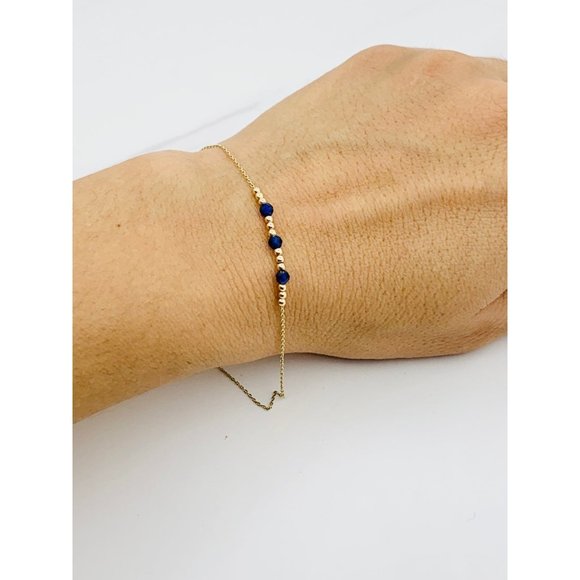 10k gold bracelet blue bead dainty 7” ❤️ Pulsera en oro